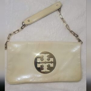 Tory Burch Cream and Gold Wristlet Clutch